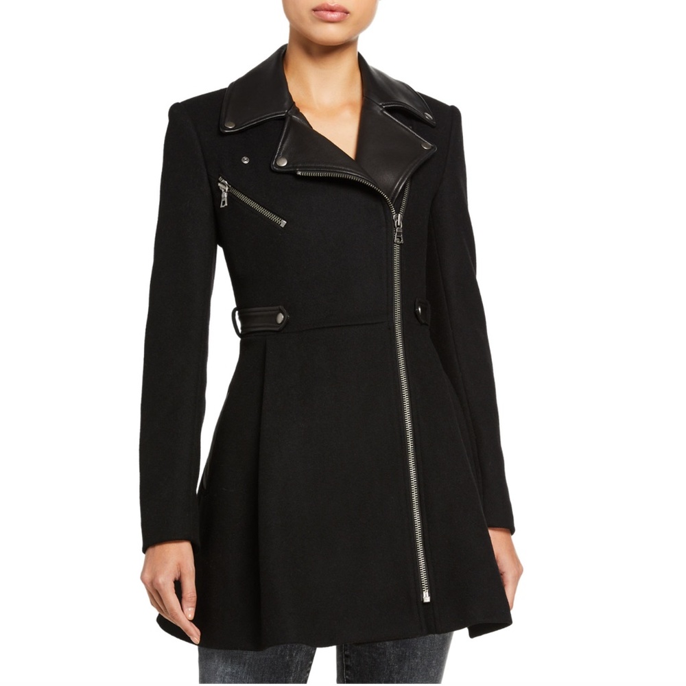 Alice + Olivia Cody Leather-Trim Midi Coat - Picture 1 of 5